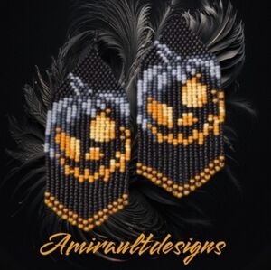 Beaded dangly haunted pumpkin earrings